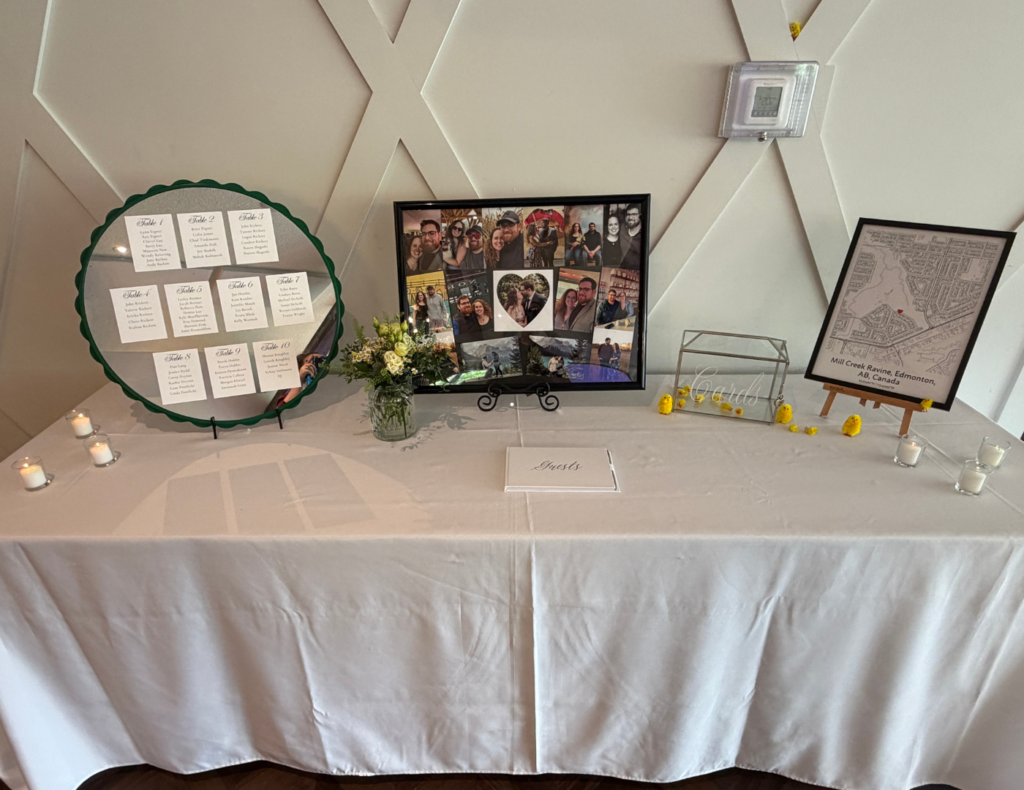 Keeley and Jared's wedding — ceremony at St. Vital Church in Beaumont and reception at the Leduc Golf and Country Club, Alberta — planned by JK Weddings & Events